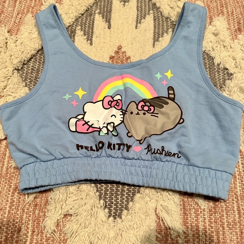 Light Blue Hello Kitty and Pusheen sports Top
